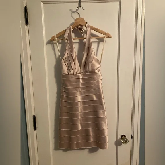 BCBGMaxAzria | Dresses | Bcbgmaxazria Cocktail Bachelorette Dress Champagne  Body Con Satin Size 2 | Poshmark